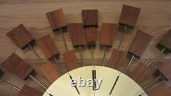 Seth Thomas Mid-Century Modern Geometric Wood Starburst Wall Clock, Grandeur