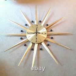 Seth Thomas Mid-Century Starburst sunburst Large metal brass Wall Clock