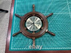 Seth Thomas Quartz Capstan Analog Clock Vtg 1980 Ship Wheel Wood Wall Mount USA