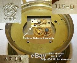 Seth Thomas Restored Mayflower 3 1939 Antique Ship's Bell Strike Clock