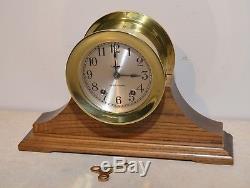 Seth Thomas Restored Mayflower 3-1940 Ships Bell Strike Clock In Fine Brass Case