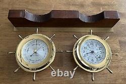 Seth Thomas Ships Helmsman Set, Clock 1017 B Quartz & Barometer 1508 withStand