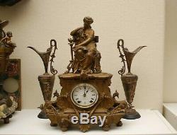 Seth Thomas Sons No-8028 spelter figural mantle clock servcied new mainsprings