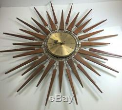 Seth Thomas Starflower Clock Mid Century Modern Starburst Working Sunburst