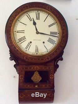 Seth Thomas USA Walnut Inlaid Drop Dial Chiming Wall Clock