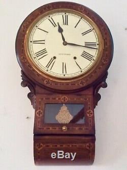 Seth Thomas USA Walnut Inlaid Drop Dial Chiming Wall Clock