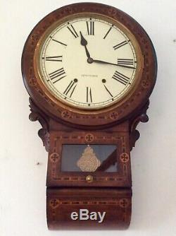 Seth Thomas USA Walnut Inlaid Drop Dial Chiming Wall Clock