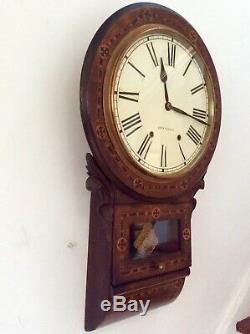 Seth Thomas USA Walnut Inlaid Drop Dial Chiming Wall Clock