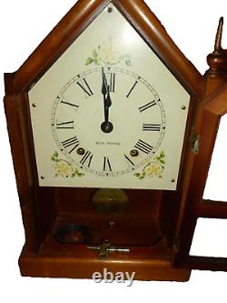 Seth Thomas Vintage 8 Day Sharon Time Strike Steeple Mantel Shelf Clock Antique