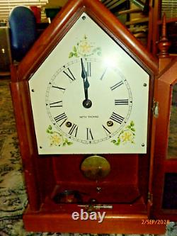 Seth Thomas Vintage 8 Day Sharon Time Strike Steeple Mantel Shelf Clock Antique