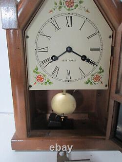 Seth Thomas Vintage 8 Day Sharon Time Strike Steeple Mantel Shelf Clock with Key