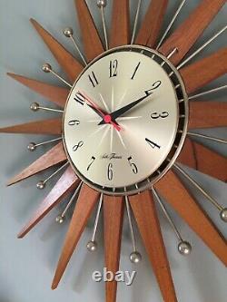 Seth Thomas Vintage Star burst /Sun burst Clock mid century teak 1960s retro