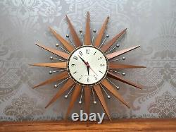 Seth Thomas Vintage Star burst /Sun burst Clock mid century teak 1960s retro