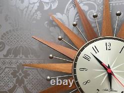 Seth Thomas Vintage Star burst /Sun burst Clock mid century teak 1960s retro