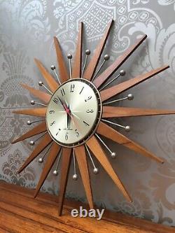 Seth Thomas Vintage Star burst /Sun burst Clock mid century teak 1960s retro