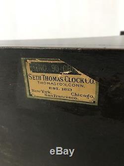 Seth Thomas Westminster Wood Mantel Clock & Key Antique Vtg Chime No 90 Mvmt 124