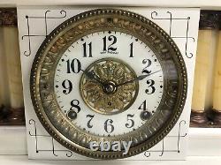 Seth Thomas White Adamantine Mantel Clock Time and Strike Runs