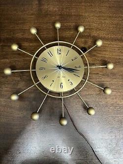 Seth thomas mcm electric wall clock ball and sunburst gold tone rare htf