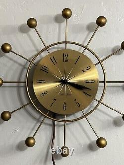 Seth thomas mcm electric wall clock ball and sunburst gold tone rare htf