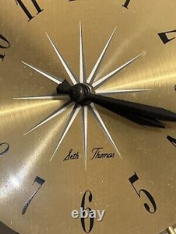 Seth thomas mcm electric wall clock ball and sunburst gold tone rare htf