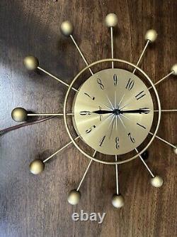 Seth thomas mcm electric wall clock ball and sunburst gold tone rare htf