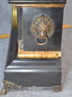 Shelf mantel clock Seth Thomas marble lions brass column chime antique original