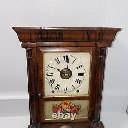 Stunning Small Seth Thomas Mantle Clock With Reverse Painter Flower, Pendulum View