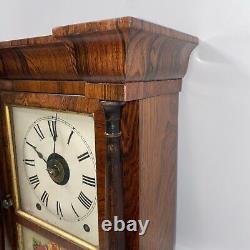 Stunning Small Seth Thomas Mantle Clock With Reverse Painter Flower, Pendulum View