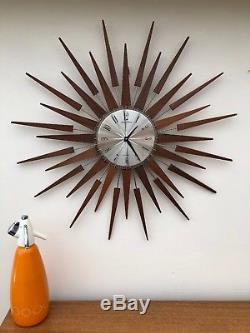 Superb 26 Vintage Retro Orginal Seth Thomas Sunburst Starburst Teak Wall Clock
