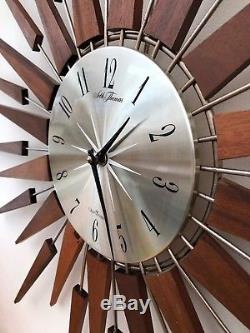 Superb 26 Vintage Retro Orginal Seth Thomas Sunburst Starburst Teak Wall Clock