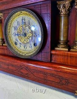 VINTAGE SETH THOMAS Earlier 1900 ADAMANTINE 4 PILLAR MANTEL CLOCK