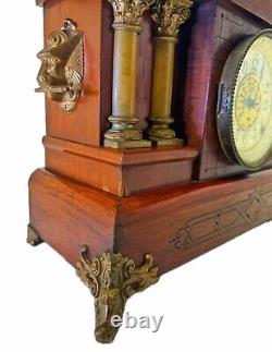 VINTAGE SETH THOMAS Earlier 1900 ADAMANTINE 4 PILLAR MANTEL CLOCK