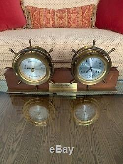 VINTAGE SETH THOMAS SHIPS BELL Striking MANTLE CLOCK & BAROMETER HELMSMAN