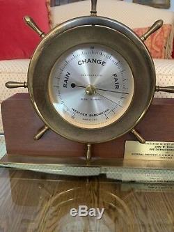 VINTAGE SETH THOMAS SHIPS BELL Striking MANTLE CLOCK & BAROMETER HELMSMAN