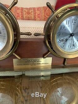 VINTAGE SETH THOMAS SHIPS BELL Striking MANTLE CLOCK & BAROMETER HELMSMAN