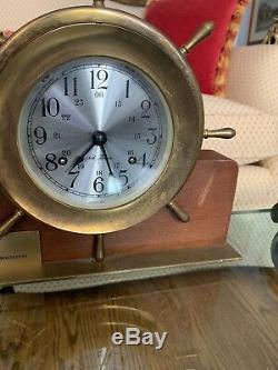 VINTAGE SETH THOMAS SHIPS BELL Striking MANTLE CLOCK & BAROMETER HELMSMAN