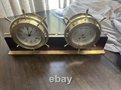 VTG Seth Thomas Helmsman Brass Ship Clock & Barometer Wood Stand & Key