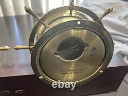 VTG Seth Thomas Helmsman Brass Ship Clock & Barometer Wood Stand & Key