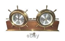 VTG Seth Thomas Helmsman Brass Ship Clock & Barometer Wood Stand & Key #E537-001