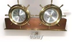 VTG Seth Thomas Helmsman Brass Ship Clock & Barometer Wood Stand & Key #E537-001