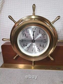 VTG Seth Thomas Helmsman Brass Ship Clock & Barometer Wood Stand & Key #E537-001