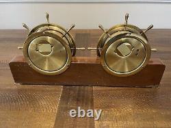 VTG Seth Thomas Helmsman Brass Ship Clock & Barometer Wood Stand & Key #E537-001