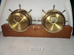 VTG Seth Thomas Helmsman Brass Ship Clock & Barometer Wood Stand & Key #E537-001