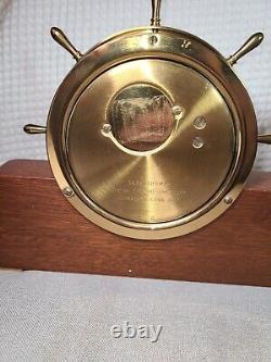 VTG Seth Thomas Helmsman Brass Ship Clock & Barometer Wood Stand & Key #E537-001