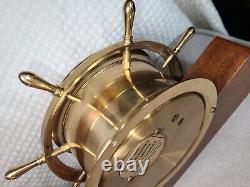 VTG Seth Thomas Helmsman Brass Ship Clock & Barometer Wood Stand & Key #E537-001