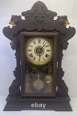 Vintage 1890s Seth Thomas Gingerbread Gong Clock With Half Hour Gong And Alarm