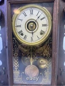 Vintage 1890s Seth Thomas Gingerbread Gong Clock With Half Hour Gong And Alarm