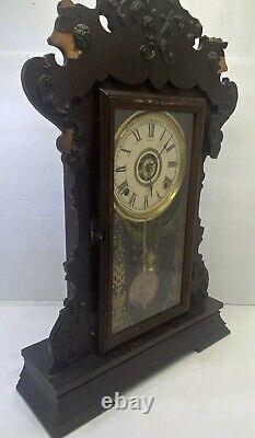 Vintage 1890s Seth Thomas Gingerbread Gong Clock With Half Hour Gong And Alarm