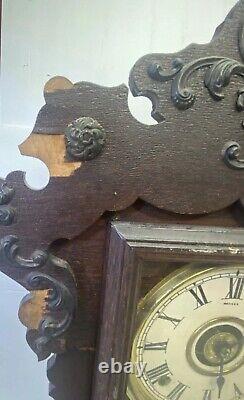 Vintage 1890s Seth Thomas Gingerbread Gong Clock With Half Hour Gong And Alarm