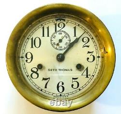 Vintage 1935 Seth Thomas Merrimac Brass Ship's Bell Porthole Clock Navy Maritime